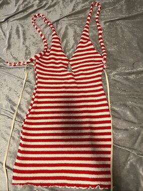 SHEIN Red and White Striped Knit Sundress